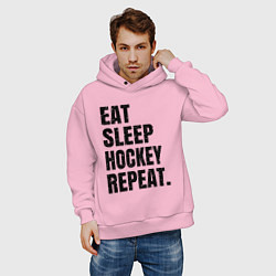 Толстовка оверсайз мужская EAT SLEEP HOCKEY REPEAT, цвет: светло-розовый — фото 2