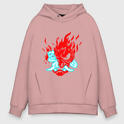 Толстовка оверсайз мужская Cyberpunk neon samurai, цвет: пыльно-розовый