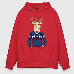 Толстовка оверсайз мужская Hipster Deer, цвет: красный