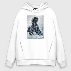 Толстовка оверсайз мужская Лошадь арт, цвет: белый