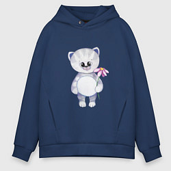 Толстовка оверсайз мужская Держи цвяточек, цвет: тёмно-синий