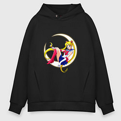 Толстовка оверсайз мужская Sailor Moon, цвет: черный
