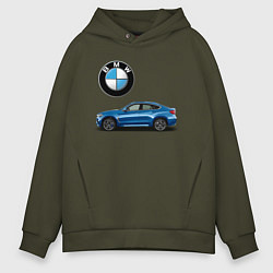 Толстовка оверсайз мужская BMW X6, цвет: хаки