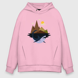 Толстовка оверсайз мужская Abstract Geometry Shark Island, цвет: светло-розовый