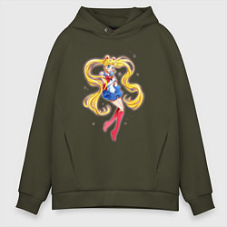 Толстовка оверсайз мужская Sailor Moon Kawaii, цвет: хаки