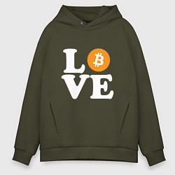 Толстовка оверсайз мужская LOVE BITCOIN БИТКОИН БИТОК, цвет: хаки