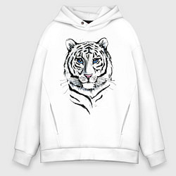 Толстовка оверсайз мужская Белый тигр, цвет: белый