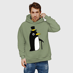 Толстовка оверсайз мужская Пингвин в шляпе, цвет: авокадо — фото 2