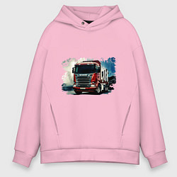 Толстовка оверсайз мужская SCANIA Дальнобой, цвет: светло-розовый