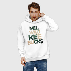 Толстовка оверсайз мужская Milwaukee Bucks, цвет: белый — фото 2