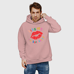 Толстовка оверсайз мужская Поцелуй - Я Вакцинирован, цвет: пыльно-розовый — фото 2