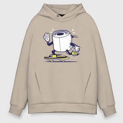 Толстовка оверсайз мужская Туалетная бумага на скейте, цвет: миндальный