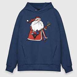 Толстовка оверсайз мужская Дед Мороз гитарист, цвет: тёмно-синий