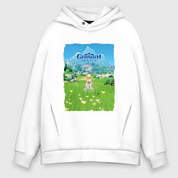 Толстовка оверсайз мужская Genshin Impact Геншин Импакт Poster, цвет: белый