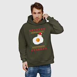 Толстовка оверсайз мужская Рождественский свитер Кот-яичница, цвет: хаки — фото 2