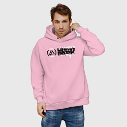 Толстовка оверсайз мужская Линкин Парк Лого ЧБ Рок Linkin Park, цвет: светло-розовый — фото 2
