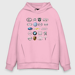 Толстовка оверсайз мужская АВТОБРЕНДЫ ЛОГО, цвет: светло-розовый
