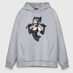 Толстовка оверсайз мужская Девочка-кошка, цвет: меланж