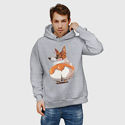 Толстовка оверсайз мужская Корги пухля, цвет: меланж — фото 2