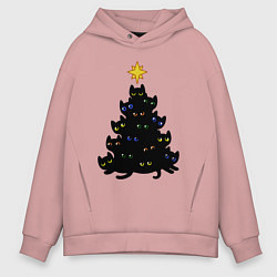 Толстовка оверсайз мужская НовоКОТняя елка, цвет: пыльно-розовый