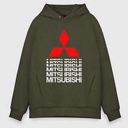 Толстовка оверсайз мужская MITSUBISHI МИЦУБИСИ МИТСУБИСИ МИЦУБИШИ LOGO STYLE, цвет: хаки