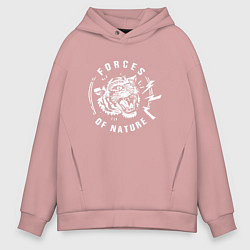 Толстовка оверсайз мужская Тигр Сила природы, цвет: пыльно-розовый