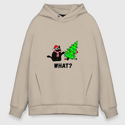 Толстовка оверсайз мужская Кот роняет елку, цвет: миндальный