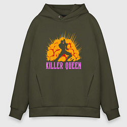 Толстовка оверсайз мужская JOJO KILLER QUEEN КОРОЛЕВА УБИЙЦА SMOKE, цвет: хаки