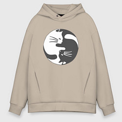 Толстовка оверсайз мужская Коты инь янь 01, цвет: миндальный