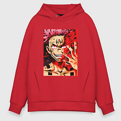 Толстовка оверсайз мужская SUKUNA POSTER МАГИЧЕСКАЯ БИТВА, цвет: красный