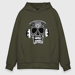 Толстовка оверсайз мужская Musical skull, цвет: хаки