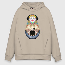 Толстовка оверсайз мужская Современная матрешка, цвет: миндальный