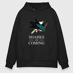 Толстовка оверсайз мужская Sharks are coming, Сан-Хосе Шаркс San Jose Sharks, цвет: черный