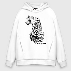Толстовка оверсайз мужская Тигр со спины, цвет: белый