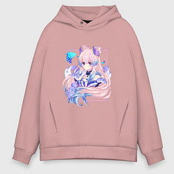 Толстовка оверсайз мужская Задумчивая Кокоми, цвет: пыльно-розовый