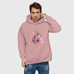 Толстовка оверсайз мужская Акварельный розовой цветок, цвет: пыльно-розовый — фото 2