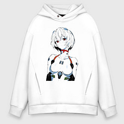 Толстовка оверсайз мужская Рей Аянами Rei Ayanami Ева Евангелион, цвет: белый