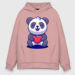 Толстовка оверсайз мужская Панда с сердцем!, цвет: пыльно-розовый