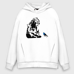 Толстовка оверсайз мужская BANKSY girl with blue bird БЭНКСИ девочка с синей, цвет: белый