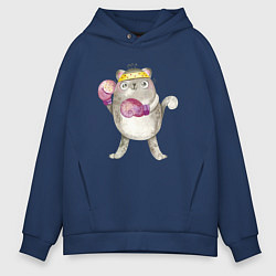 Толстовка оверсайз мужская Плюшевый кот-боксер, цвет: тёмно-синий