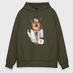 Толстовка оверсайз мужская Врач сова, цвет: хаки