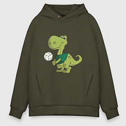 Толстовка оверсайз мужская Volleyball Dinosaur, цвет: хаки