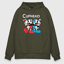 Толстовка оверсайз мужская Cuphead Чашечки, цвет: хаки