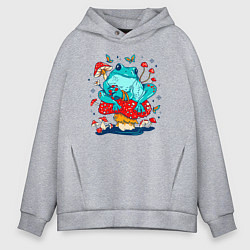 Толстовка оверсайз мужская Лягушка в мухоморах, цвет: меланж