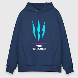 Толстовка оверсайз мужская Символ The Witcher в неоновых цветах, цвет: тёмно-синий
