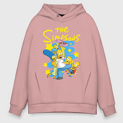 Толстовка оверсайз мужская The SimpsonsСемейка Симпсонов, цвет: пыльно-розовый