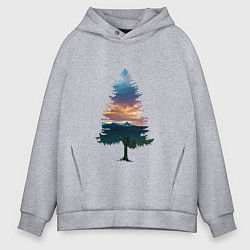 Толстовка оверсайз мужская Лес в ёлке, цвет: меланж