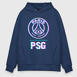 Толстовка оверсайз мужская PSG FC в стиле Glitch, цвет: тёмно-синий