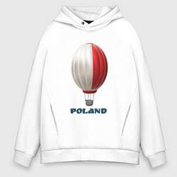 Толстовка оверсайз мужская 3d aerostat Polish flag, цвет: белый