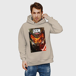 Толстовка оверсайз мужская Doom eternal - poster, цвет: миндальный — фото 2